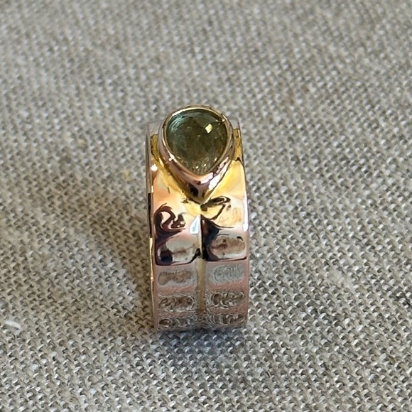 Melinda Maria Gold Hammered Metal Statement Ring - Teardrop Chalcedony - Size 8 - Picture 5 of 9